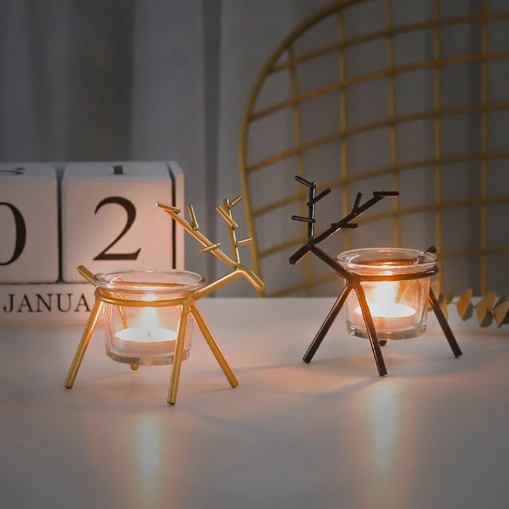 Wrought Iron Fawn Candle Holder for Elegant Home Decor and Ambiance